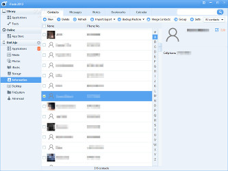 Showing the Contacts area in iTools